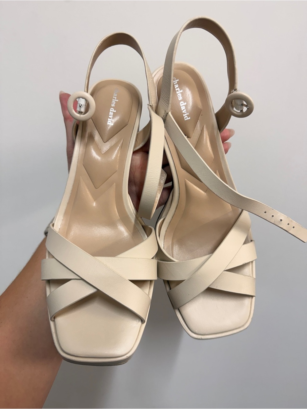 Charles David Ivory Crisscross Slingback Heels